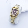 Elegant women's square quartz watch with burgundy dial and golden chain bracelet - Red