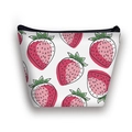 Portable toiletry bag with vibrant strawberry print and black zipper on white canvas fabric - Fresh Strawberry