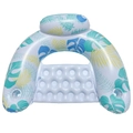 U-shaped inflatable pool float with tropical leaf patterns and a comfortable mesh seat - U-Shaped Teal Maple Leaf Lounger