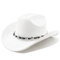 Détail du chapeau de cowboy blanc avec perles turquoise et ornement main de Hamsa - M (56-58cm) / Blanc Pur