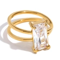 18K gold plated double layer stainless steel ring with rectangular zircon stone - US 6 / Gold White