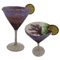 Detailed view of the creative martini glass evening bag with vibrant crystals and metal frame - Wisteria (Purple Color Blocking)
