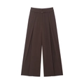 Dunkelbraune Damen-Hose mit weitem Bein, hoher Taille und eleganten Falten-Details - S / Kaffeebraun