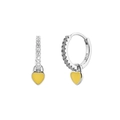 Silver hoop earrings with yellow heart pendant and sparkling zircon stone setting - 24K / Silver-Yellow Enamel Heart (JQH0021-SS-9)