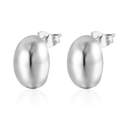 Minimalist polished stainless steel bean studs with secure butterfly backs in silver tone - Silver
