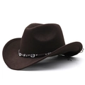 Dettaglio cappello cowboy marrone in feltro con fascia etnica di perline e tesa larga - M (56-58cm) Regolabile / caffè