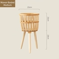 Mid-sized hand-woven bamboo planter basket with three natural wooden support legs - Split Weave Medium