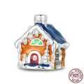 Luminous Christmas cottage charm in 925 sterling silver for DIY holiday bracelets - Snowy House (SCC2646)
