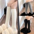 Chaussettes hautes unies côtelées pour femmes bas longs chauds d'hiver en plusieurs coloris - Noir & Blanc Lait & Gris (3 Paires)