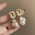 Red Rose Enamel Baroque Pearl Drop (17# Silver Needle)