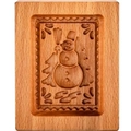 Rectangular beech wood cookie mold featuring detailed snowman and tree carvings - Snowman and Tree