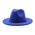 Detail of royal blue wool fedora hat featuring a slim brown embossed leather band - M (56-58cm) / Sapphire Blue