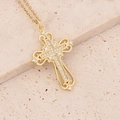 18K gold plated cross pendant necklace with micro-pave cubic zirconia on stone background - Hollow Filigree Inlaid Cross (1#)