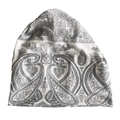 Gorro blanco con estampado étnico de cachemira y flores negras de estilo bohemio - Paisley Grande Blanco