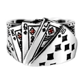 Detailed view of vintage silver poker ring with red stones and flush diamonds - Adjustable Open / Silver Red Diamond