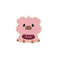 Cute pink pig enamel animal brooch featuring a golden eat sign for kids and women - Pig Wearing Eat Bib Style (C2881-12)