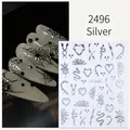 Detailed view of silver 3D Halloween nail stickers with spider web and heart patterns - Spider Nail Sticker 2496 Silver