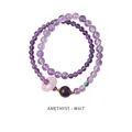 Double-layer amethyst beaded bracelet with rose quartz and gold-tone metal accents - Amethyst Agate Double Layer Style (WB335)