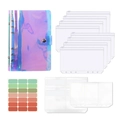 Set raccoglitore A6 PVC laser viola con buste a cerniera ed etichette per budget - Set Olografico (8 Borse con Cerniera + 1 Borsa per Carte + 2 Tasche Doppie + Etichette + Righello) / A6