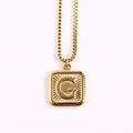 Gold stainless steel square pendant necklace featuring letter G with box chain - Letter G