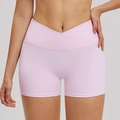 Zachtroze yoga short met gekruiste tailleband, hoge pasvorm en elastische sportstof - S / Kersenbloesemroze