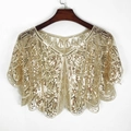 Eleganter goldener Pailletten-Netzschal mit V-Ausschnitt und gewelltem Saum in Gold-Optik - Aprikose