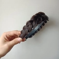 Deep brown braided headband for women made of synthetic hair with non-slip teeth - Wide Textured Fishbone Braid (4CM Wide) / Black Brown
