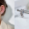 Silver celestial earring set with zircon stars and moons on screw-back studs - EGD23 Star Moon Chain Silver