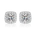 Sparkling square halo stud earrings with round-cut center stone and 925 silver finish - Silver 0.5ct Square Halo Studs