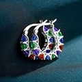 U-shaped silver earrings with colorful triangle zircon stones in a vivid rainbow layout - Platinum + Multicolor