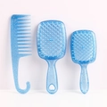 3-delige glitter blauwe haarborstelset met hol rooster en brede tand haak kam design - Blauw - 3-delige set (Groot+Klein hol+haak)