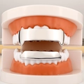 Silver hip hop grillz in 14K plating with shimmering zircon stones for Halloween rap style - Silver Smooth Shield
