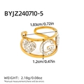 Golden open ring with pavé heart and G-letter design including size measurements - Letter G Hollow Style (BYJZ240710-5)