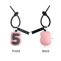 Pink PU leather number 5 keychain charm with black strap and neat stitching details - Number 5-Pink