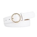 Elegant white PU leather belt for women with a minimalist round gold buckle and stitching - Gold Clasp / White