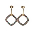 Exaggerated golden square earrings with colorful cubic zirconia in a geometric design - Diamond / Gold/Multicolor