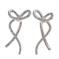 Silver twisted bow stud earrings with sparkling crystals in 18k gold plating - Steel