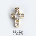 Golden cross nail art charm with rhinestones in 7x10mm size, model ZS-1224 - Marquise Stone Cross (ZS-1224)