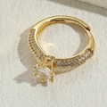 Classic 14K gold plated wedding ring with sparkling zircon and adjustable open band - Adjustable Open / Six-Prong Zircon - Gold