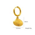 14K gold plated stainless steel hoop earring with shell pendant for ocean beach style - E3 Textured Shell