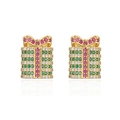 Bow gift box stud earrings with colorful zircons in gold plating for Christmas - Gold Zircon Christmas Gift Box / 1 Pair
