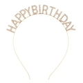 Detailed view of the sparkling rhinestone letters HAPPY BIRTHDAY on a gold metal headband - Gold