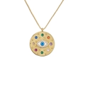 Collana con ciondolo occhio del diavolo dorato con pietre colorate e cristalli bianchi - Tondo Occhio Colorato