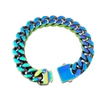 Regenbogen Edelstahl-Panzerarmband mit quadratischem Kastenverschluss auf weißem Grund - 22cm / Bunt