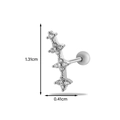 Clou de cartilage en acier argenté avec quatre étoiles étincelantes en zircone cubique - Chaîne Étoile de Croix - Couleur Argent (11#)