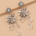 Detalle de los pendientes de flor plateada con borlas de cristal y colgantes de lágrima - Pin de Plata - Pendientes de Flores de Cristal y Diamantes de Imitación Plateados