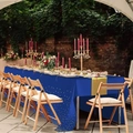 Navy blue pastoral tablecloth with golden polka dots and elegant gold table runner - 35 / 152cm*220cm