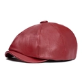 Klassieke bordeauxrode PU-lederen krantenjongenspet met vintage achthoekige vorm - Verstelbaar / Rood