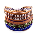 Ethnic pattern wide elastic headband for women featuring vibrant brown and blue African prints - Orange