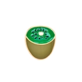 Macro shot of sliced kiwi enamel brooch featuring green pulp and golden metal edge - Kiwi